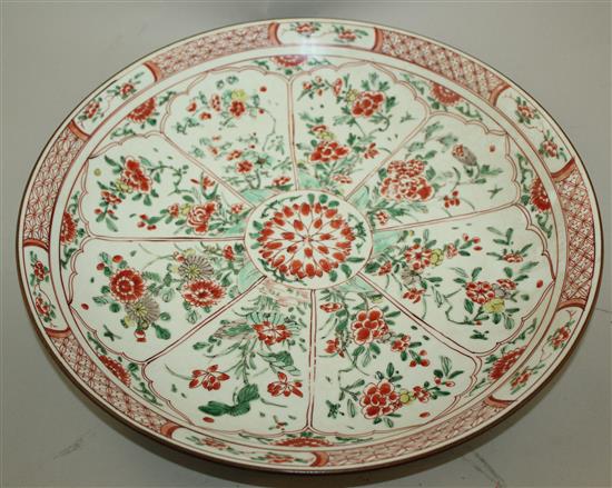 A Chinese famille verte dish, Kangxi period, 35cm, slight wear